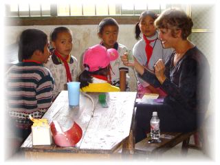 Claudia teaches praise songs to Chinese children in western China